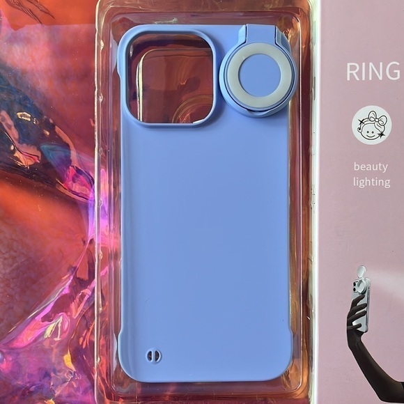 Brand New Selfie Ring Light Flip Phone Case for iPhone 14 Pro Max 3 Modes Blue - Picture 2 of 11